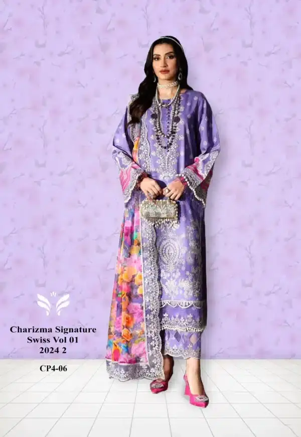 Charizma Purple Unstitched Three Piece
