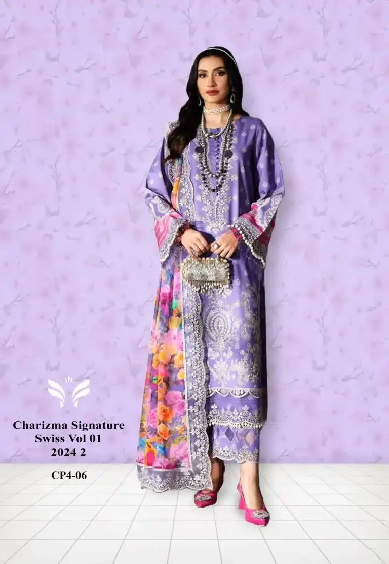 Charizma Purple Unstitched Three Piece