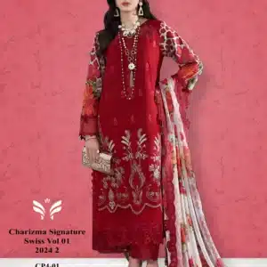 Charizma Red Unstitched Three Piece