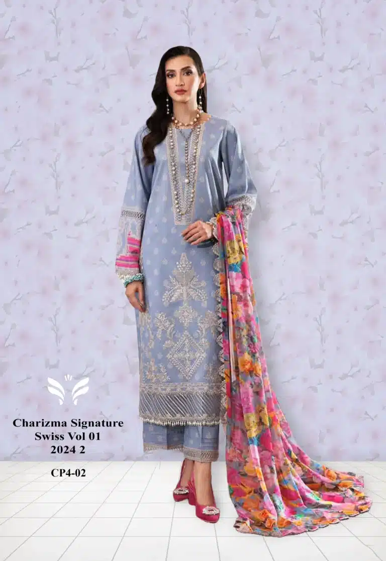 Charizma Sky Blue Unstitched Three Piece