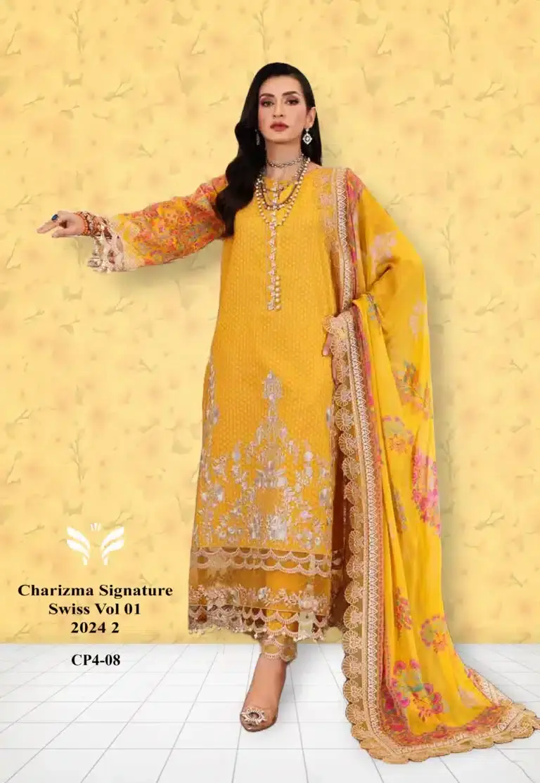 Charizma Yellow Unstitched Three Piece