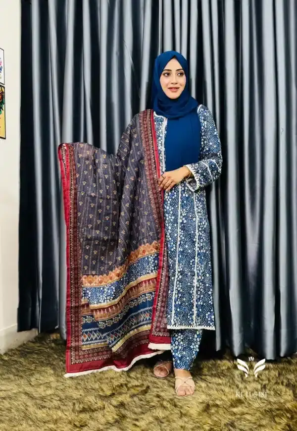 Pakistani Boutique Inspired Dark Blue Stitched Three Piece
