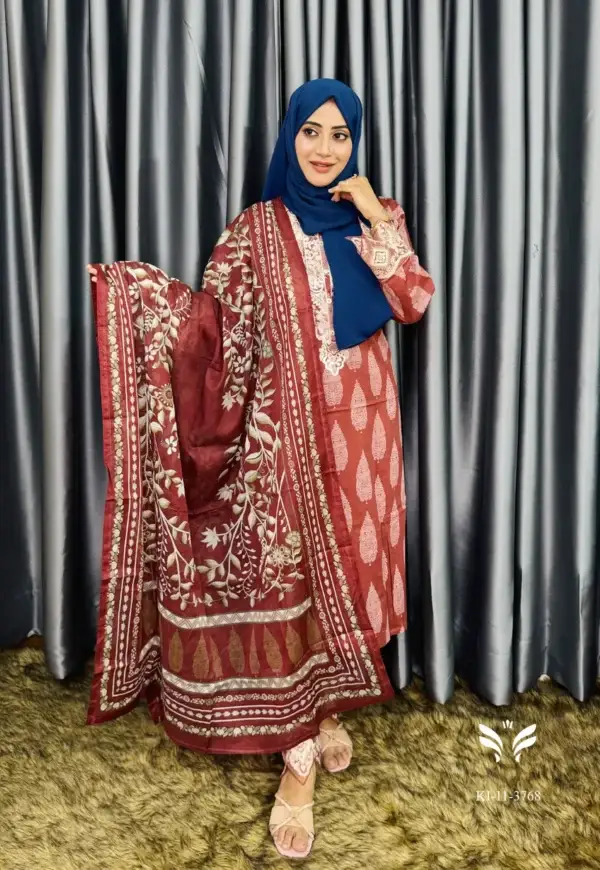 Pakistani Boutique Inspired Maroon Stitched Three Piece - Image 2