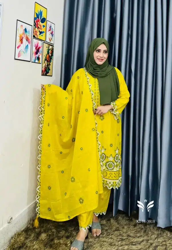 Pakistani Boutique Inspired Yellow Stiched 3 peice