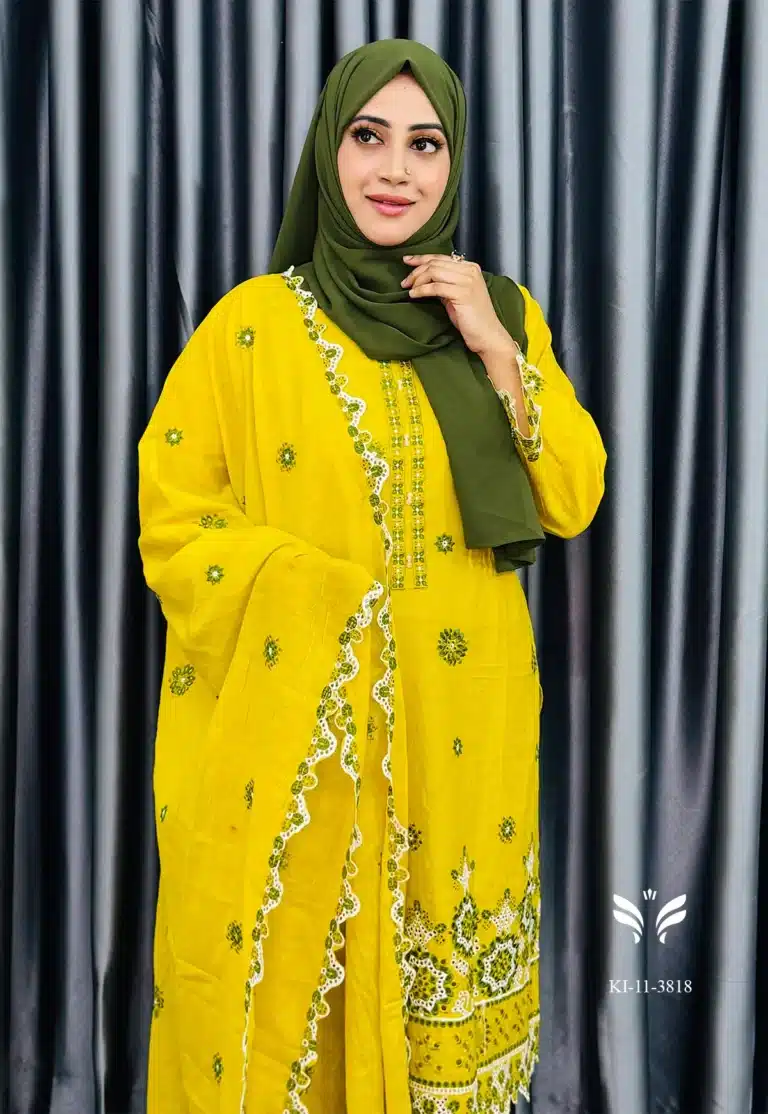 Pakistani Boutique Inspired Yellow Stiched Three Piece