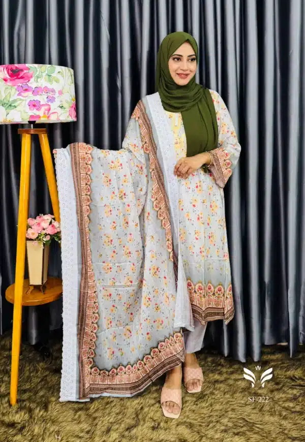 Buy Pure Cotton Unstitched Embroidery 3 piece - Image 2