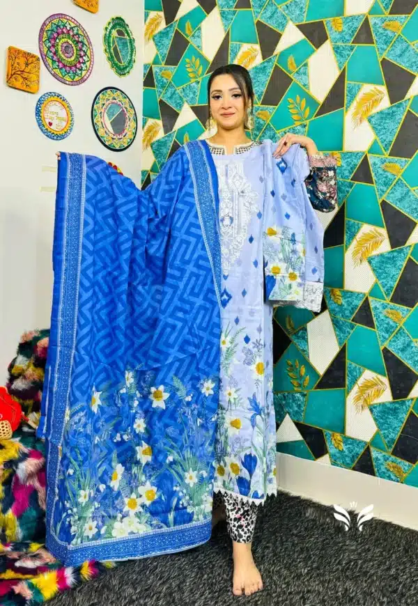Powder Blue & blue color combination dress