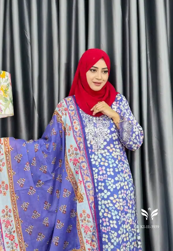 Floral print in purple color Stitched 3piece - Image 2