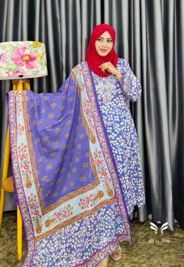 Floral print in purple color Stitched 3piece