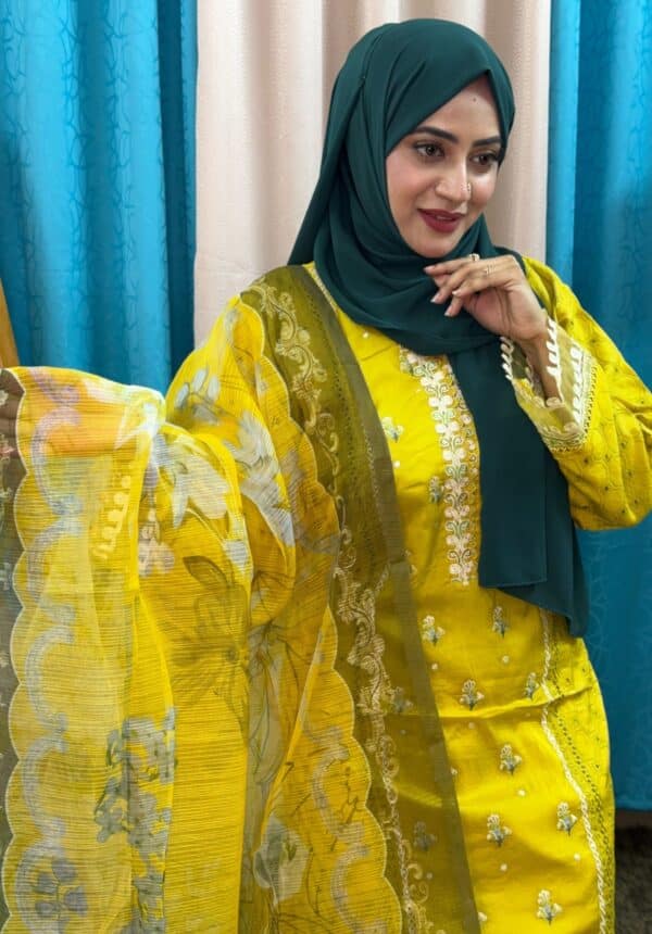 Pakistani Qalamkar inspired Stitched 3 piece kamiz Set - Image 2