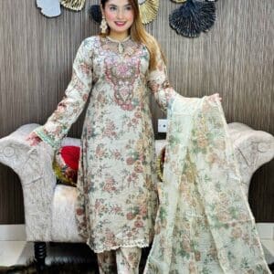 Pakistani Ethnic Brand inspired Stitched 3peice kameez Set.