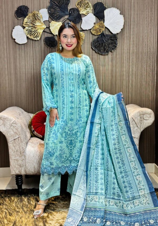 Pakistani Boutique Inspired Stitched 3peice kameez set - Image 3