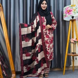 Bin Saeed inspired stitched 3 piece kamiz set