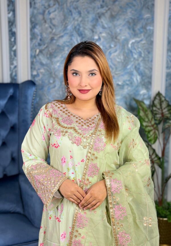 Silk Floral Pakistani Inspired Peach