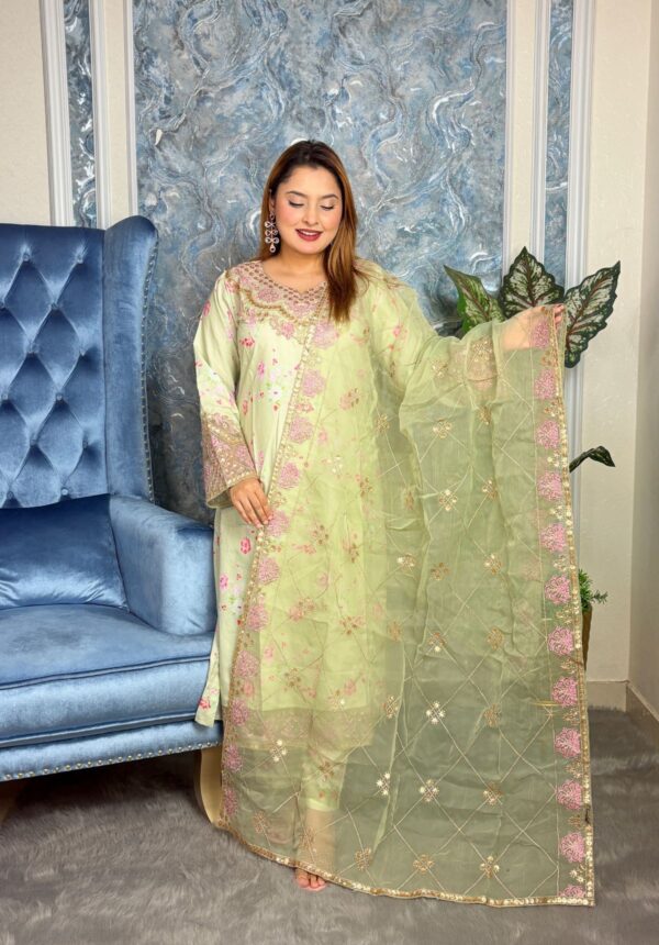 Silk Floral Pakistani Inspired Peach - Image 3