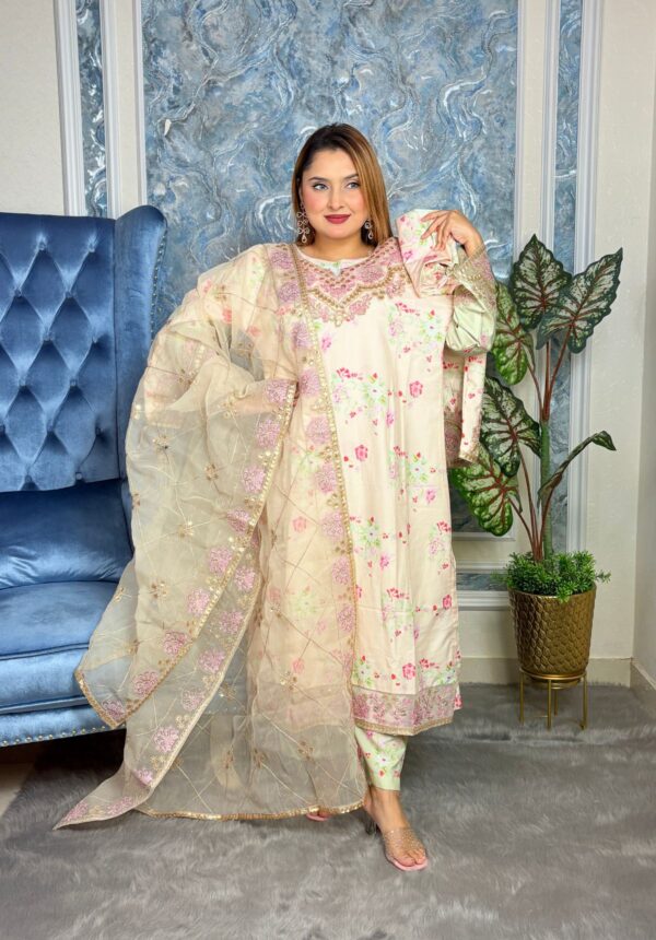 Silk Floral Pakistani Inspired pink - Image 2