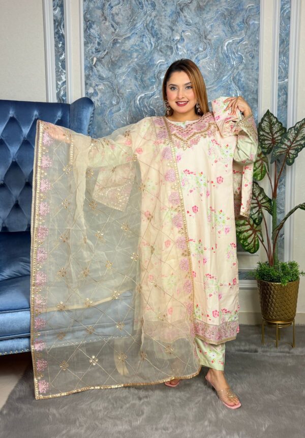 Silk Floral Pakistani Inspired pink - Image 3