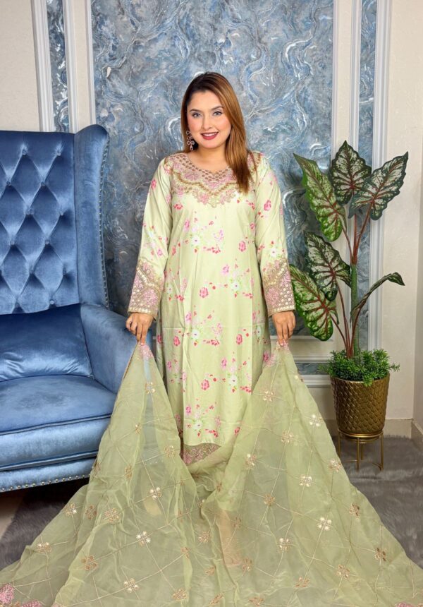 Silk Floral Pakistani Inspired Peach - Image 2